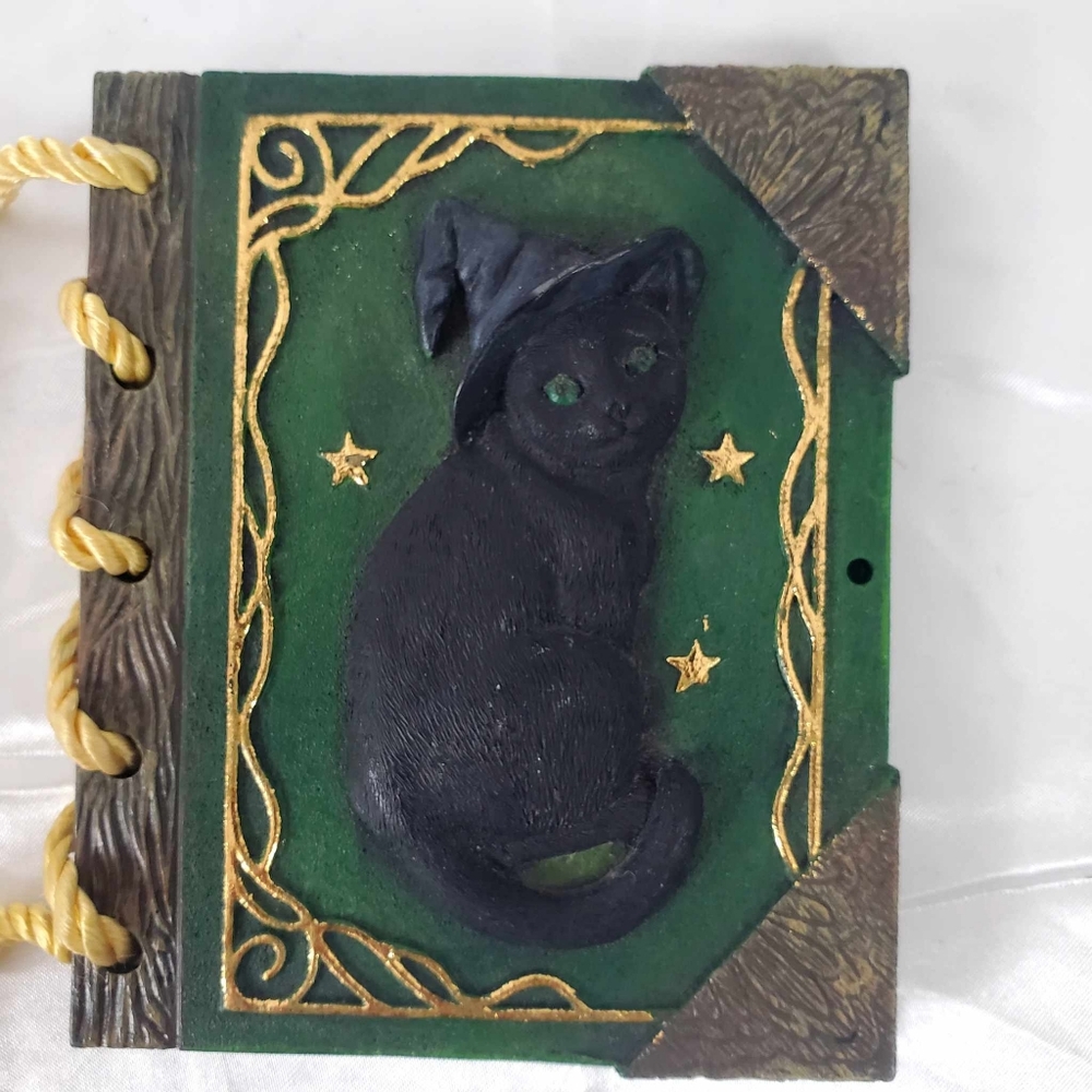Vintage Notebook with Ceramic/Plaster Cover – Black Cat & Gold Details